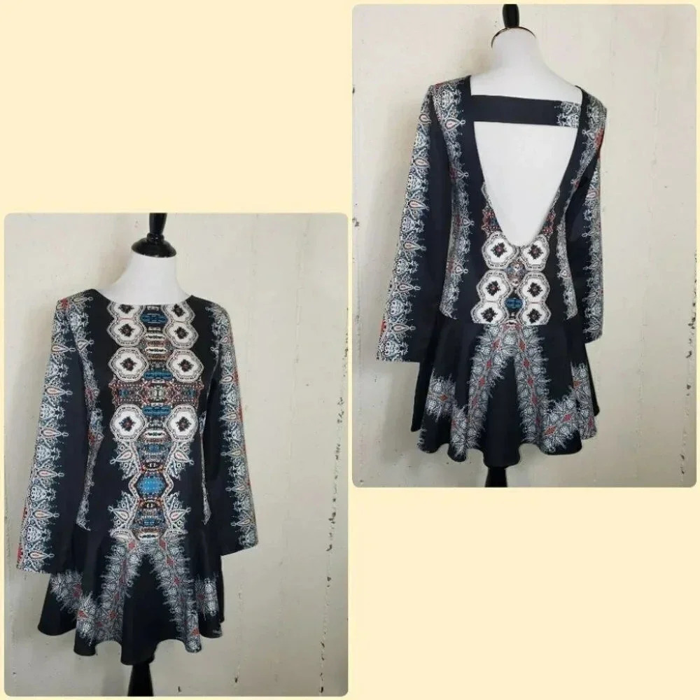 She In Shine Out XS/S Boho black drop‎ waist dress